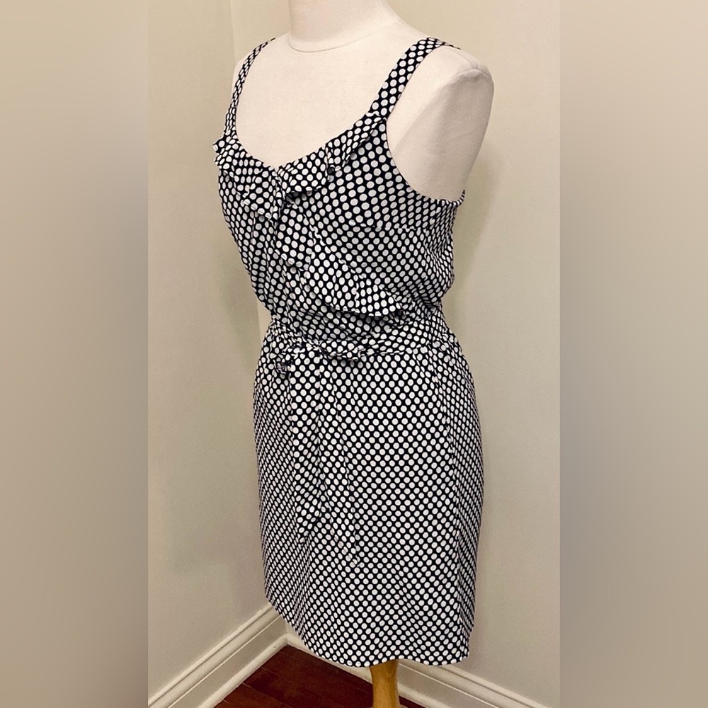 White House Black Market Black White Retro Polka Dot SZ XS Elegant Ruffle Dress - Picture 5 of 11